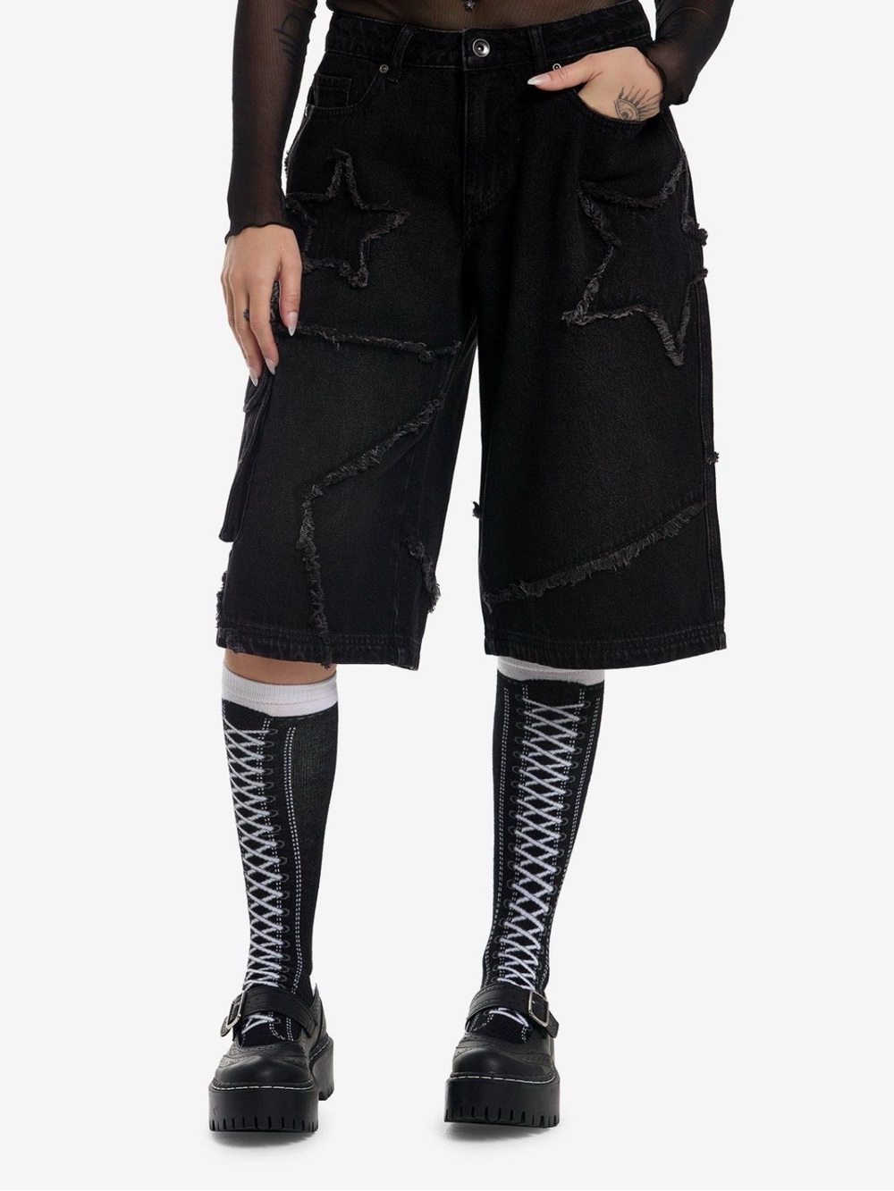 Social Collision Black Star Patch Girls Jorts